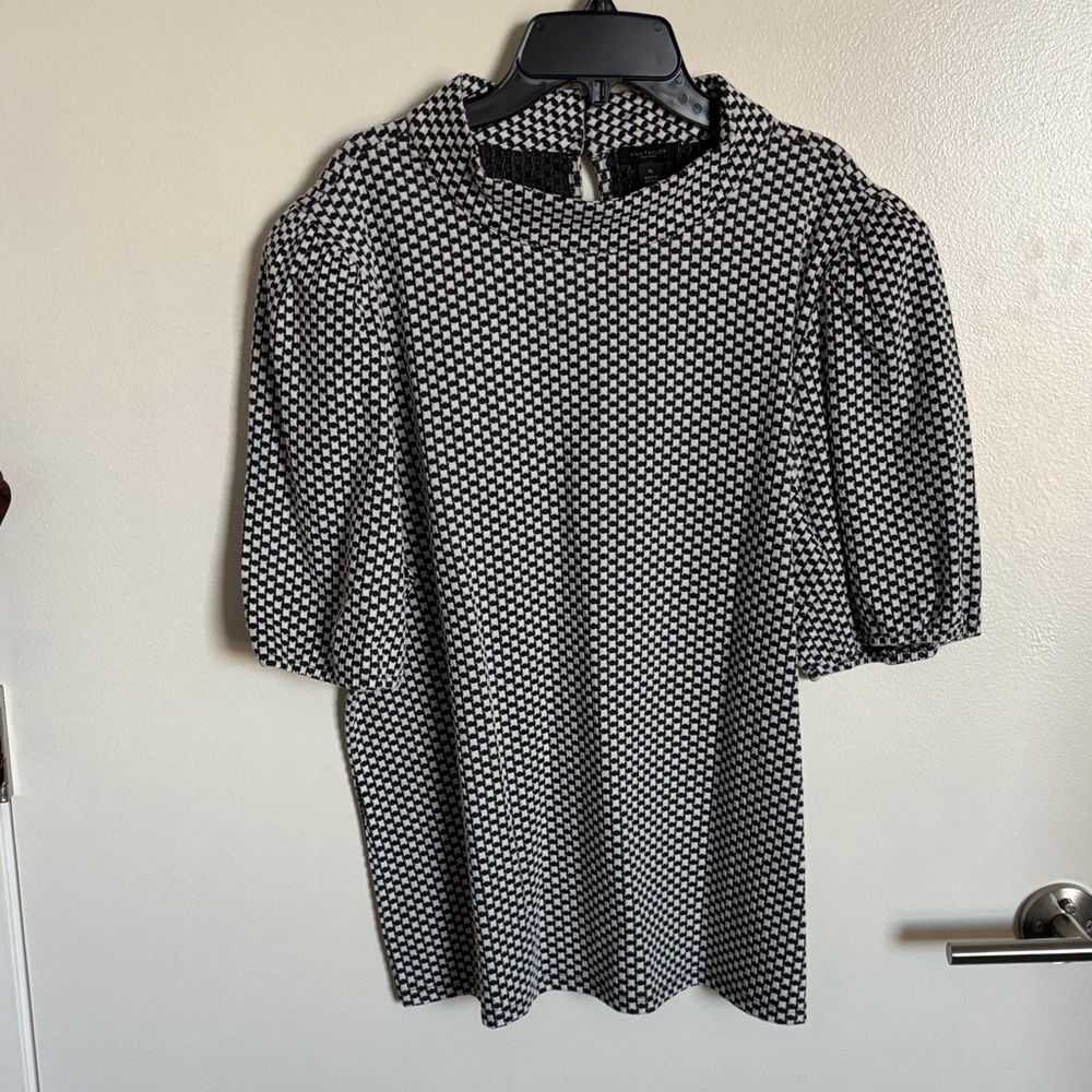 Ann Taylor Factory Puff Sleeve high collar Work Blouse